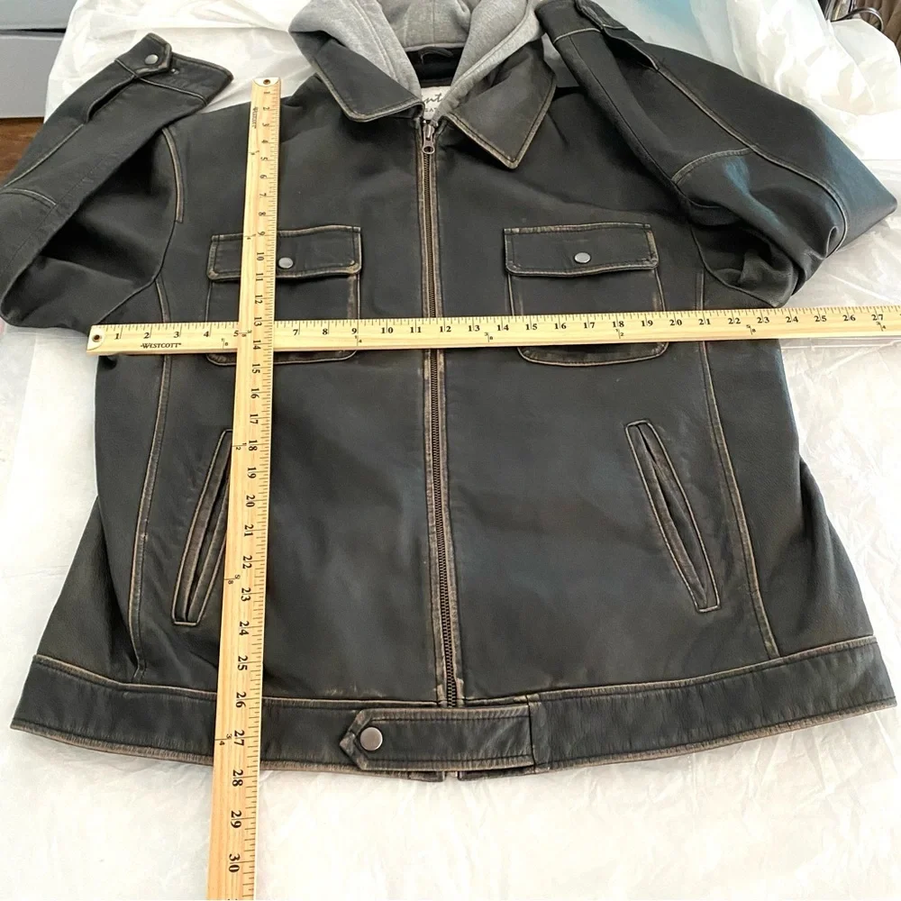 Vintage Leather Biker jacket Black SZ. L  NWOT - Picture 4 of 15